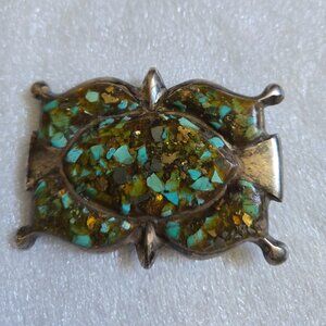 SILVER & TURQUOISE BELT BUCKLE FOR 1.5" STRAP